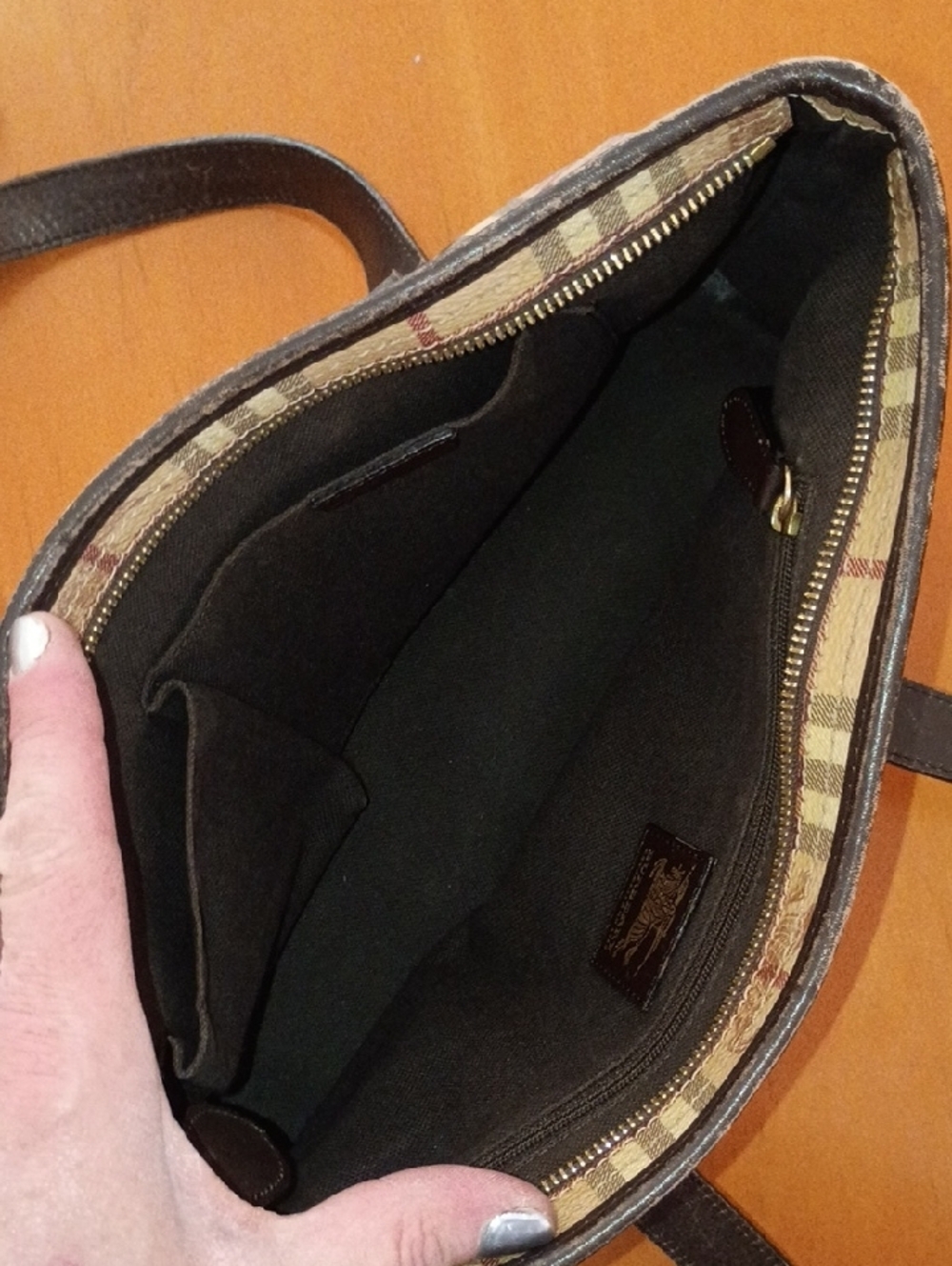 Burberry Haymarket Check Tote with Dark Brown Leather Handles - Picture 9 of 13